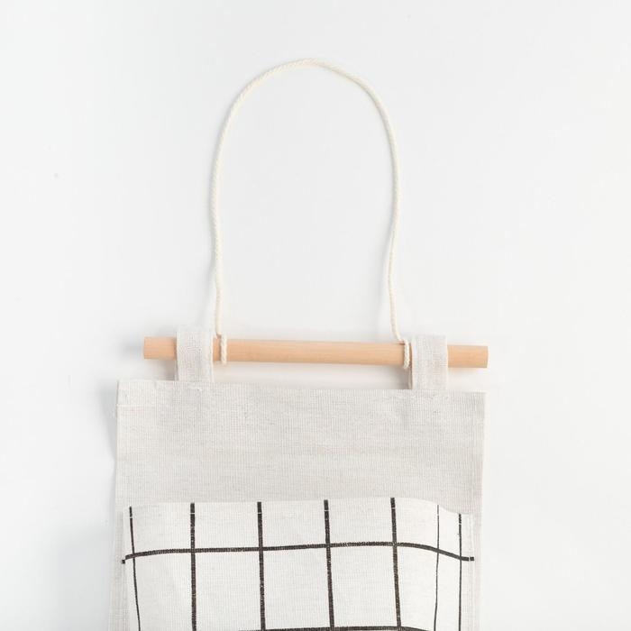 Органайзер подвесной с карманами Доляна &laquo;Клетка&raquo;, 3 отделения, 57&times;19 см, цвет белый