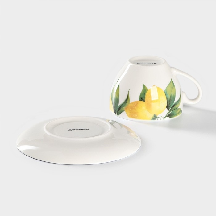 Чайная пара Доляна &laquo;Лимон&raquo;, 2 предмета: чашка 250 мл, блюдце d=15 см