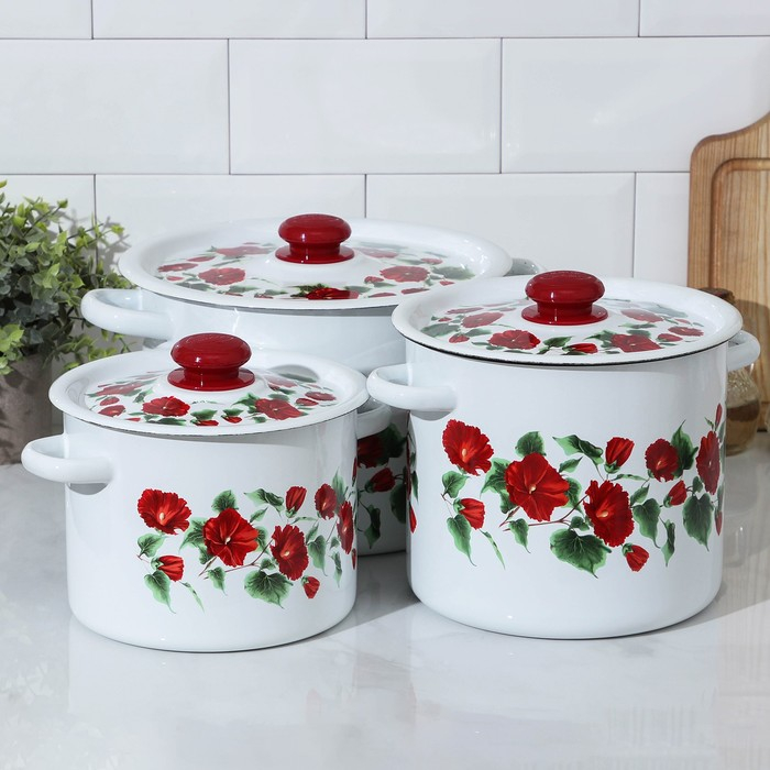 Набор эмалированных кастрюль &laquo;Рамо&raquo;, 3 предмета: 3,5 л, 5,5 л, 8 л