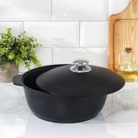 Жаровня &laquo;Традиция&raquo;, 4 л, d=28 см, h=11 см, алюминиевая крышка, антипригарное покрытие, цвет чёрный