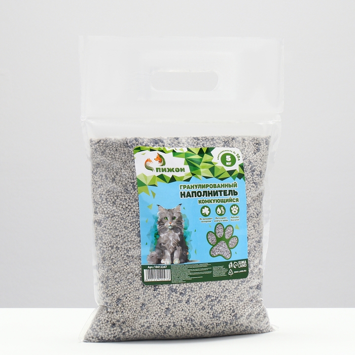 Наполнитель комкующийся гранулированный "Пижон"  5 кг  впитываемость до 10 л  ( бентонит)