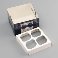 Коробка для 4 капкейка с прозрачной крышкой, "Мужской дляарок", 16 × 16 × 10 см, кондитерская упаковка Коробка для 4 капкейка с прозрачной крышкой, "Мужской дляарок", 16 × 16 × 10 см, кондитерская упаковка