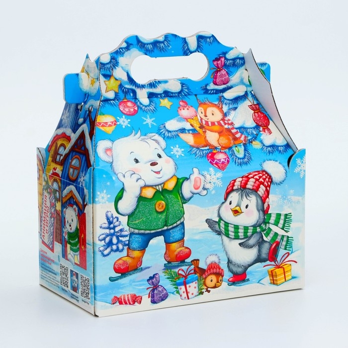 Новый год. Подарочная коробка Новогодняя Ларец простой Новый год. Подарочная коробка Новогодняя Ларец простой "Каток" с анимацией 20 х 12 х 17 см.