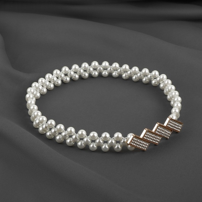 Подхват для штор &laquo;Кирпичики&raquo;, жемчуг на резинке, 2,2 &times; 7,5 см, 2 &times; 45 см, цвет белый/золотой