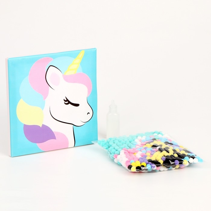 Картина помпонами &laquo;Единорог&raquo;, 20 х 20 см, аппликация помпошками