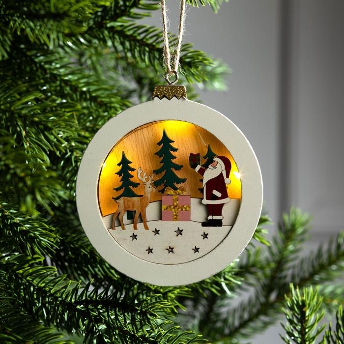 Ёлочная игрушка «Шар с Дедом Морозом», от батареек, свечение тёплое белое Ёлочная игрушка «Шар с Дедом Морозом», от батареек, свечение тёплое белое