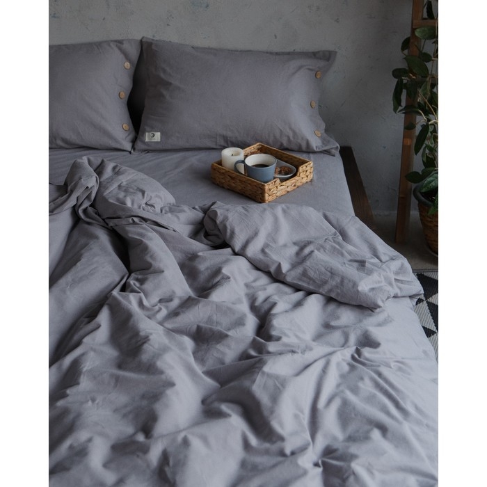 Постельное бельё Этель 2 сп 180*210см, 220*240 см, 50*70-2шт, цвет серый, 100% жатый хлопок, 140гр/м2