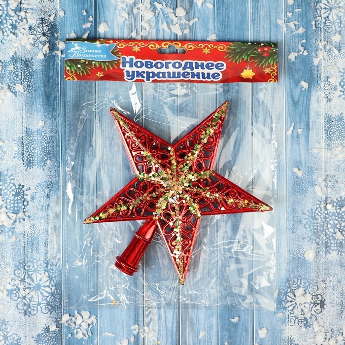 Наконечник "Звезда" узор полосы блеск, 19х19 см, золотисто-красный