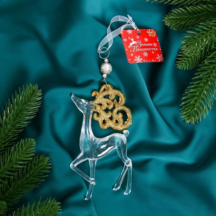 Украшение ёлочное Украшение ёлочное "Олень с узорными рогами блеск" 9х16 см, микс, прозрачно-золотой