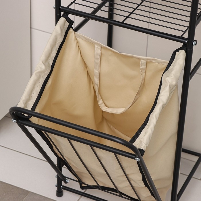 Стеллаж с корзиной для белья 2-х ярусный, 38&times;35&times;105 см, цвет чёрный