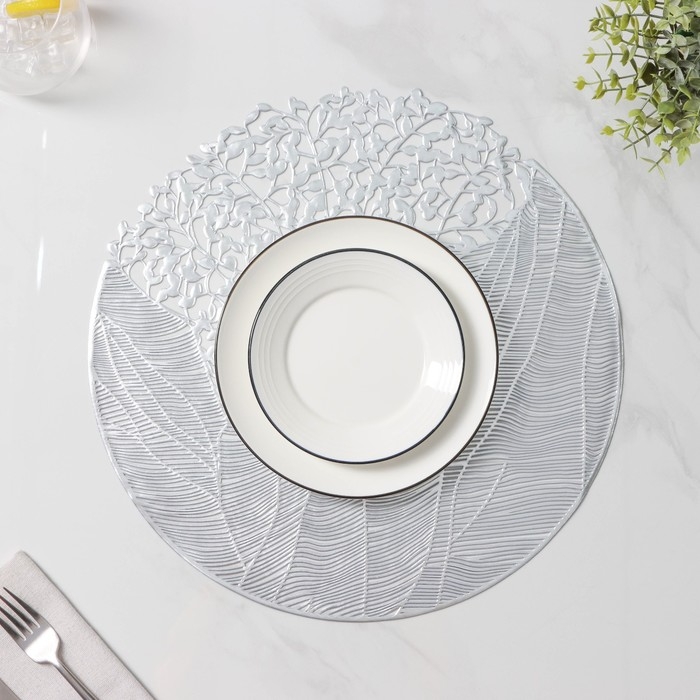 Салфетка сервировочная на стол Доляна «Фэйви», d=38 см, цвет серебро Салфетка сервировочная на стол Доляна «Фэйви», d=38 см, цвет серебро