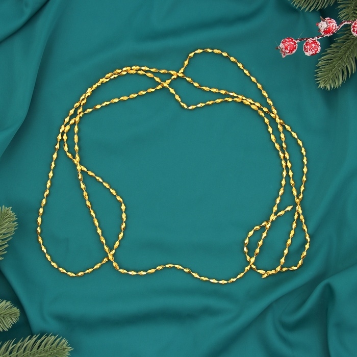 Бусы на ёлку 2 м d-3 мм "Овалы грани" золото