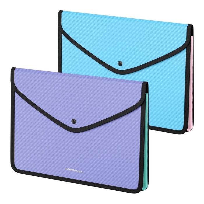 Папка-конверт на кнопке А4, 600 мкм, ErichKrause Diagonal Pastel, обшитая, с текстильной вставкой, непрозрачный, с расширением, микс Папка-конверт на кнопке А4, 600 мкм, ErichKrause Diagonal Pastel, обшитая, с текстильной вставкой, непрозрачный, с расширением, микс