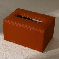 Шкатулка - диспенсер из искусственной кожи, цвет охра 10 х 18 х 10 см (салфетница)