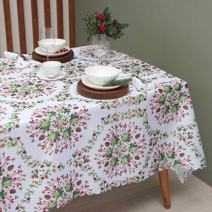 Скатерть Доляна "Хвойный узор" 145*180 см, 100% п/э