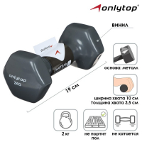 Гантель виниловая ONLYTOP, 2 кг, цвета МИКС Гантель виниловая ONLYTOP, 2 кг, цвета МИКС