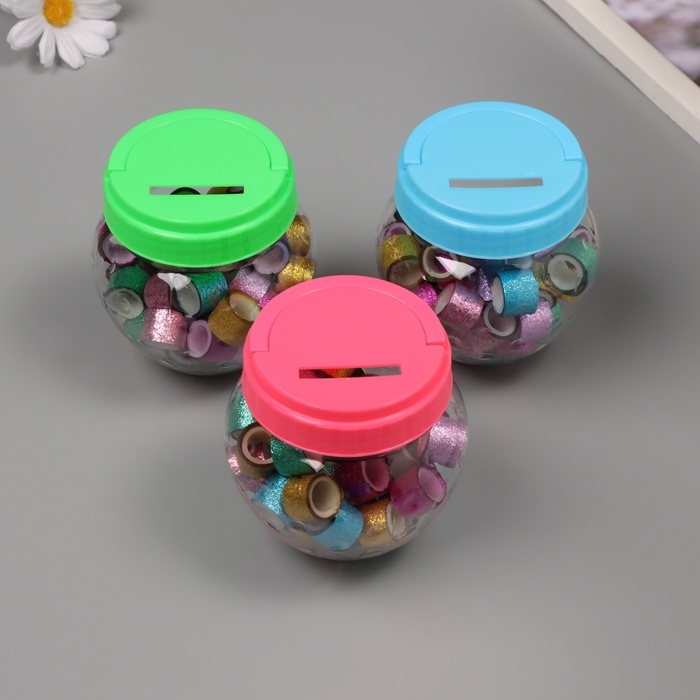 Клейкая лента пластик в банке "Шайн. Микс" н-р 40 шт 1,2 см, дл. 0,9 м 7х7х9 см