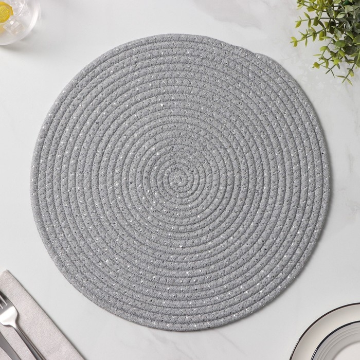Салфетка сервировочная на стол Доляна &laquo;Блеск&raquo;, d=37 см, цвет серый