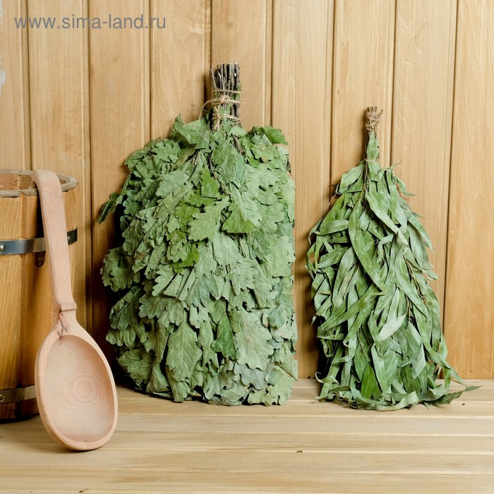 Набор веников для бани, 2 шт (дубовый и эвкалипт) в индивидуальной упаковке Набор веников для бани, 2 шт (дубовый и эвкалипт) в индивидуальной упаковке
