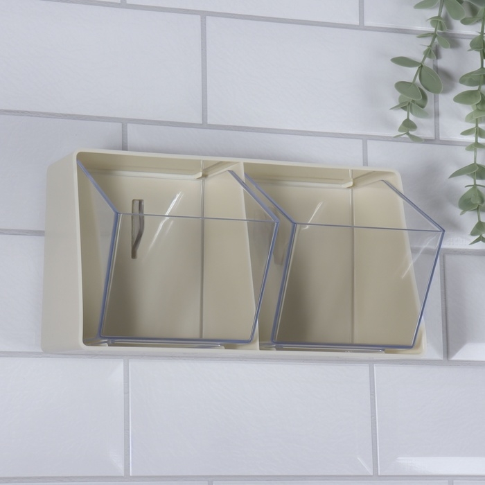 Органайзер для хранения, подвесной, 2 секции, 22,5 × 13,5 × 12 см, цвет молочный/прозрачный Органайзер для хранения, подвесной, 2 секции, 22,5 × 13,5 × 12 см, цвет молочный/прозрачный