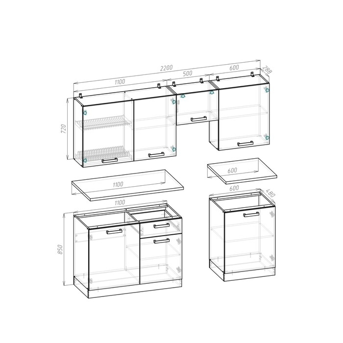 Кухня Варя 2200х600 сонома + белый