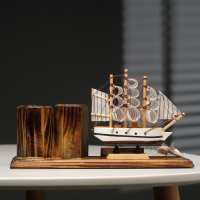 Набор настольный "Корабль" с двумя карандашницами и термометром 25*8*16см Набор настольный "Корабль" с двумя карандашницами и термометром 25*8*16см