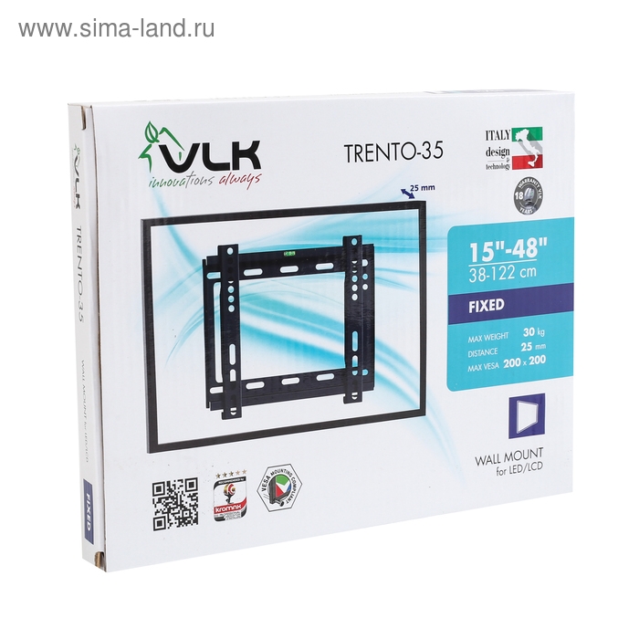 Кронштейн VLK TRENTO-35. для ТВ, фиксированный, 15-48 Кронштейн VLK TRENTO-35. для ТВ, фиксированный, 15-48", 28 мм от стены, черный