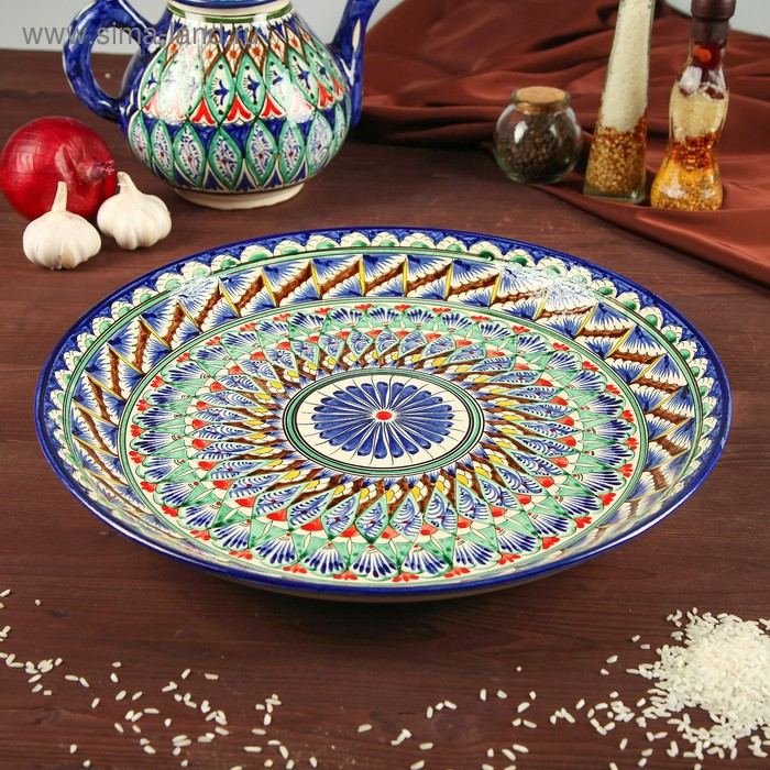 Ляган Риштанская Керамика Ляган Риштанская Керамика "Узоры", 36 см, синий