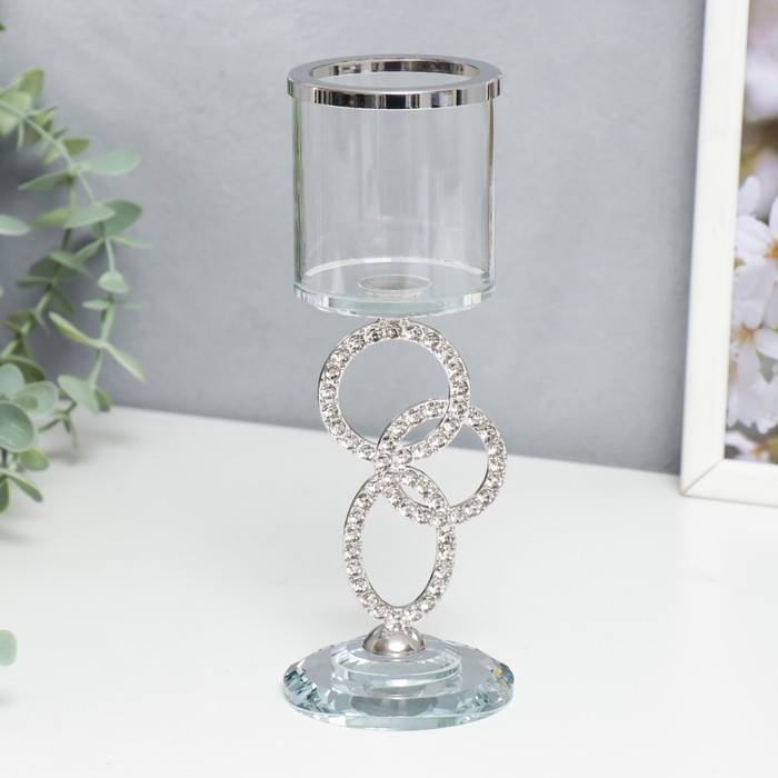 Подсвечник стекло на 1 свечу Подсвечник стекло на 1 свечу "Сплетение колец" стразы серебро 19,5х7х7 см