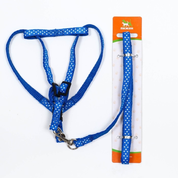 Комплект прошитый Комплект прошитый "Горошек", ширина 1 см, поводок 120 см, шлейка 23-35 см, синий