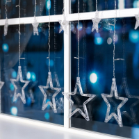 Гирлянда &laquo;Бахрома&raquo; 2.4 &times; 0.9 м с насадками &laquo;Звёзды&raquo;, IP20, прозрачная нить, 138 LED, свечение белое, 8 режимов, 220 В