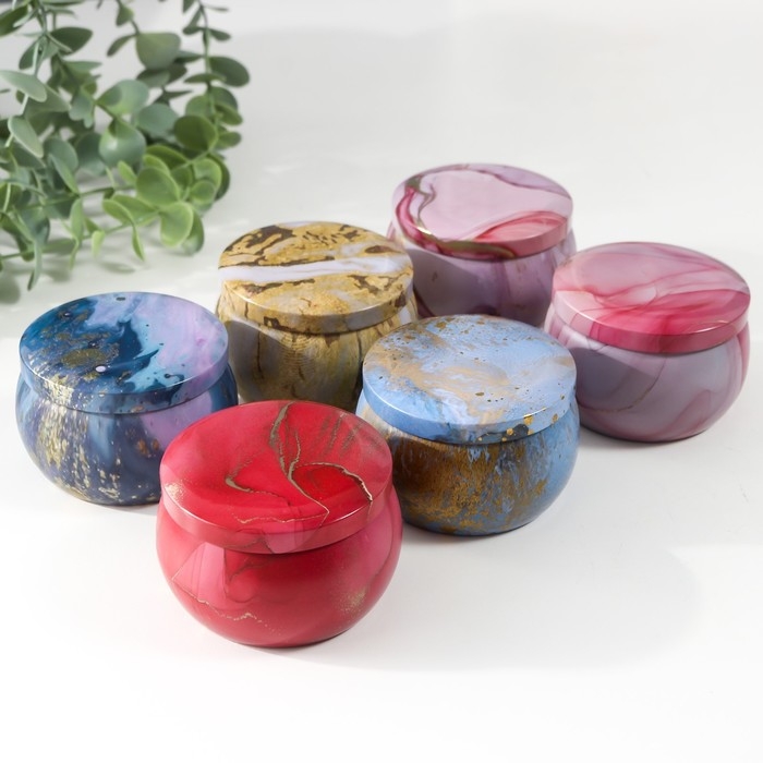 Шкатулка металл круглая Шкатулка металл круглая "Цветной мрамор с золотыми трещинками" МИКС 5х7х7 см