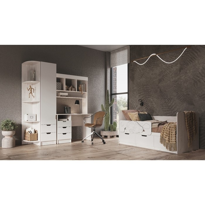 Стол с ящиками Юниор-4, 1100х550х746, Шарли белый/Дуб крафт белый Стол с ящиками Юниор-4, 1100х550х746, Шарли белый/Дуб крафт белый