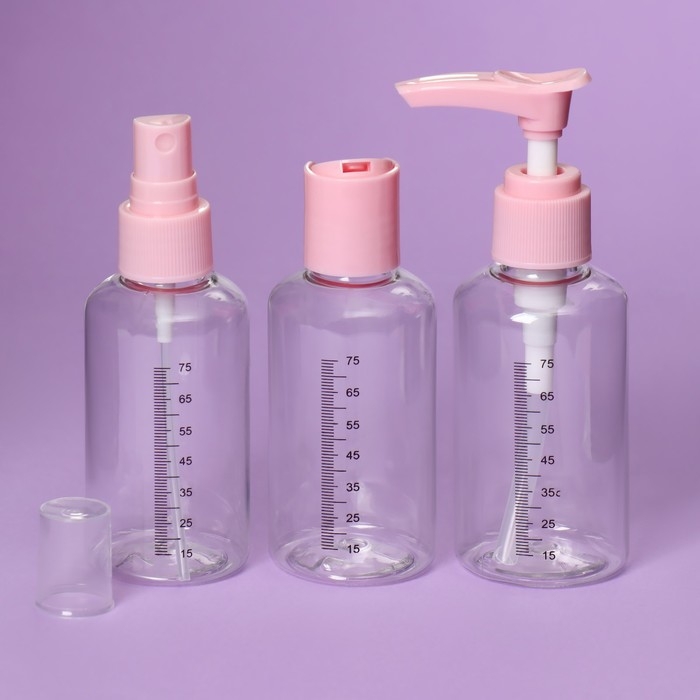 Набор для хранения, 3 предмета, со шкалой деления, цвет розовый Набор для хранения, 3 предмета, со шкалой деления, цвет розовый