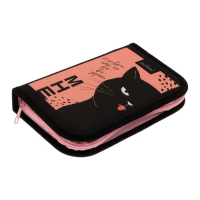 Пенал 1 секция, 130 х 210 х 40 мм, 2 откидные планки, тканевый, Calligrata TOP, Content "Кот", чёрный Пенал 1 секция, 130 х 210 х 40 мм, 2 откидные планки, тканевый, Calligrata TOP, Content "Кот", чёрный