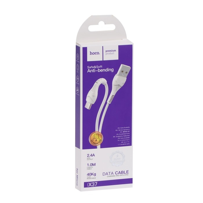 Кабель Hoco X37, microUSB - USB, 2.4 А, 1 м, PVC оплетка, белый Кабель Hoco X37, microUSB - USB, 2.4 А, 1 м, PVC оплетка, белый