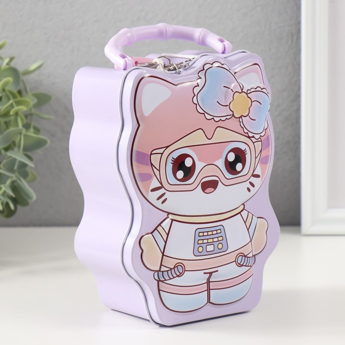Копилка металл с замочком "Модная кошечка" МИКС 7х11х16 см