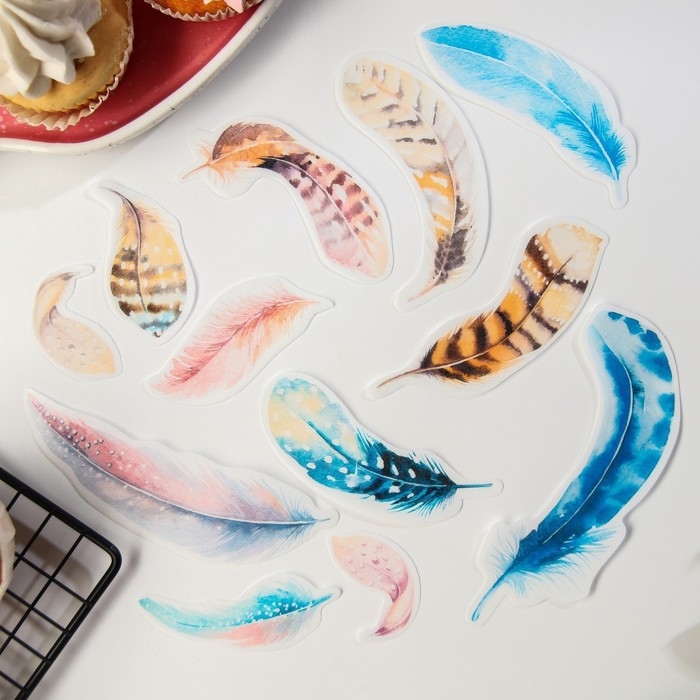 Вафельные картинки съедобные «Перья» для капкейков, торта KONFINETTA, 12 шт. Вафельные картинки съедобные «Перья» для капкейков, торта KONFINETTA, 12 шт.