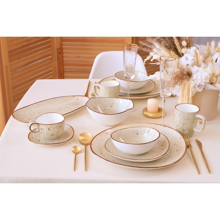 Чайная пара фарфоровая Magistro Mediterana, 2 предмета: чашка 250 мл, блюдце 16&times;15 см, цвет бежевый