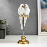Сувенир полистоун "Белые попугаи Ара на золотой жёрдочке" 27,5х8,5х8,5 см