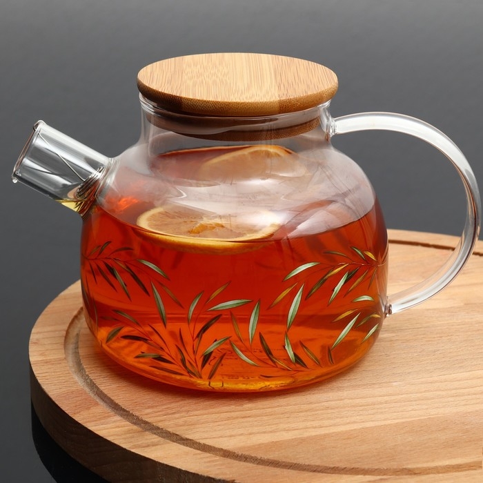 Чайник стеклянный заварочный с бамбуковой крышкой &laquo;Тропики&raquo;, 1000 мл