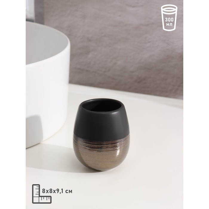 Набор для ванной комнаты Доляна &laquo;Клеопатра&raquo;, 3 предмета (мыльница, дозатор для мыла, стакан), цвет чёрно-золотой