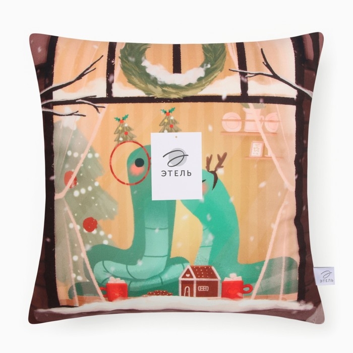 Новый год. Символ года. Змея. Чехол на подушку Этель &laquo;Влюбленная парочка&raquo; 40х40 см, велюр