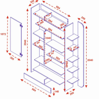 Стеллаж-перегородка с полками Студия, 1200х300х2040, Шимо темный/Шимо светлый