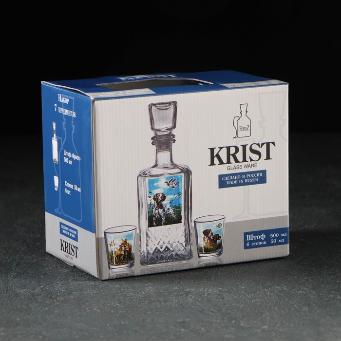 Набор питьевой &laquo;Охота&raquo;: штоф 500 мл, 6 стопок, стеклянный, деколь