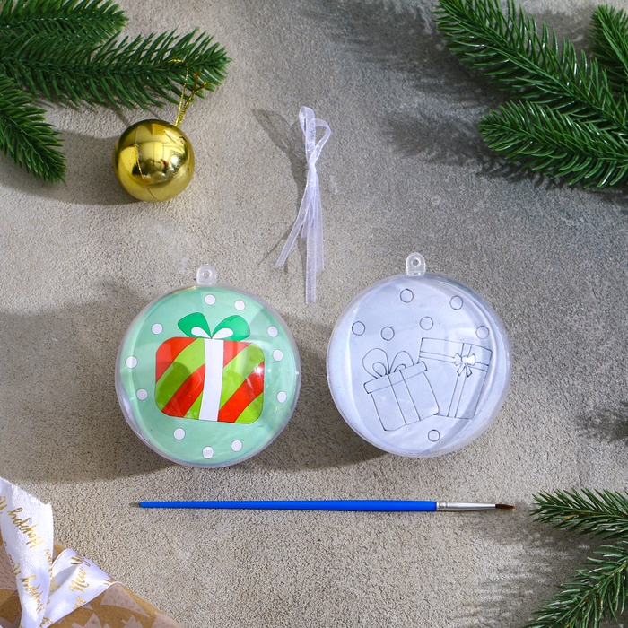 Ёлочное украшение под раскраску «Подарки» размер: 8 см; 2 шт., кисть Ёлочное украшение под раскраску «Подарки» размер: 8 см; 2 шт., кисть