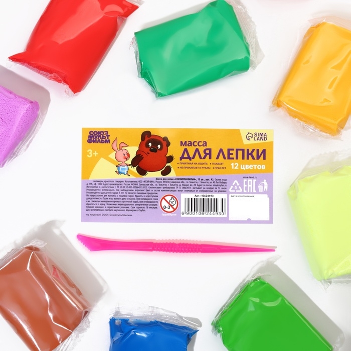 Пластилин лёгкий, прыгающий СОЮЗМУЛЬТФИЛЬМ, набор 12 цветов