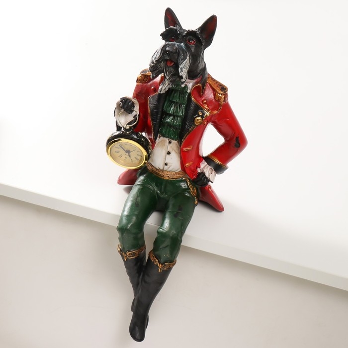 Сувенир полистоун с часами "Терьер в красном камзоле" сидит 16,5х14,5х36,5 см