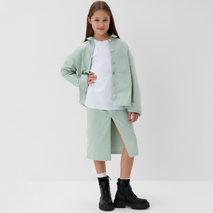 Рубашка детская MINAKU: Jeans collection, цвет мятный, рост 128 см