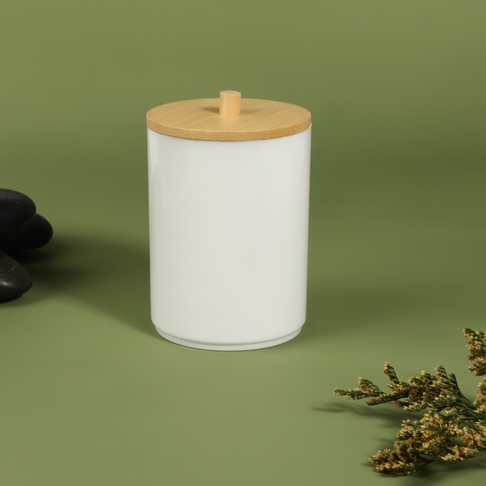 Органайзер для хранения ватных палочек &laquo;BAMBOO&raquo;, с крышкой, d = 6,8 &times; 10 см, цвет белый/коричневый